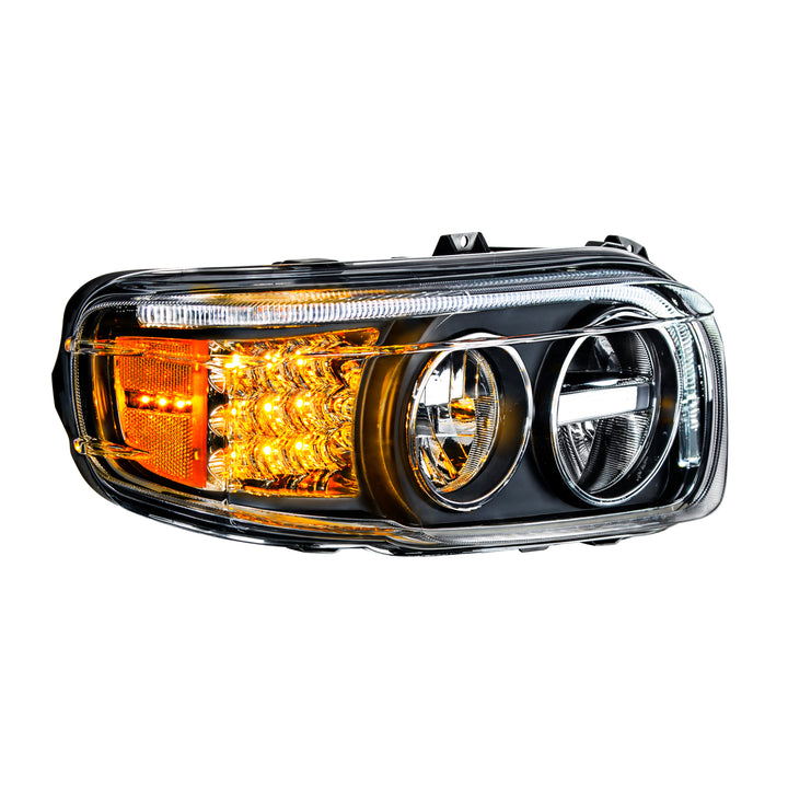 Blackout LED Headlight With LED Turn &amp; Position Light Bar For 2008-2023 Peterbilt 389 - Passenger