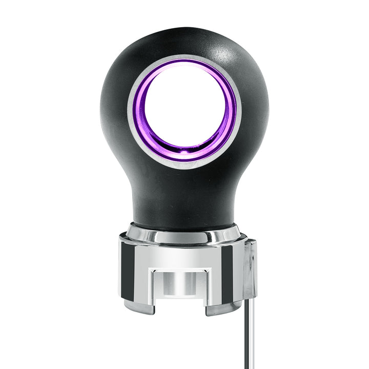 Thread-On Matte Black Charlotte Style Gearshift Knob With LED 13/15/18 Speed Adapter - Purple LED
