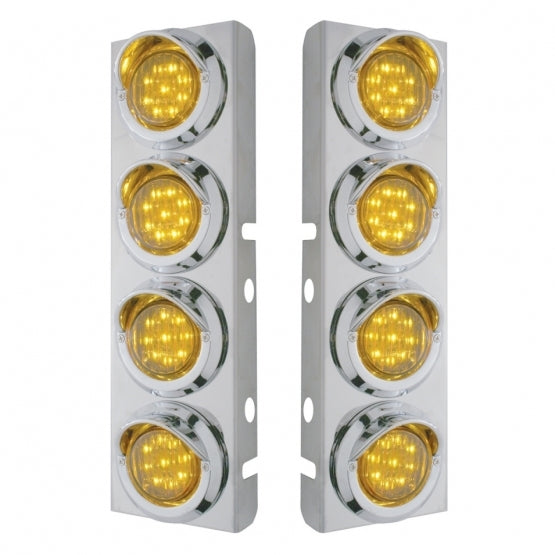 Stainless Steel Front Air Cleaner Bracket With 8 x 9 LED 2" Lights &amp; Visors For Peterbilt - Amber LED &amp; Lens