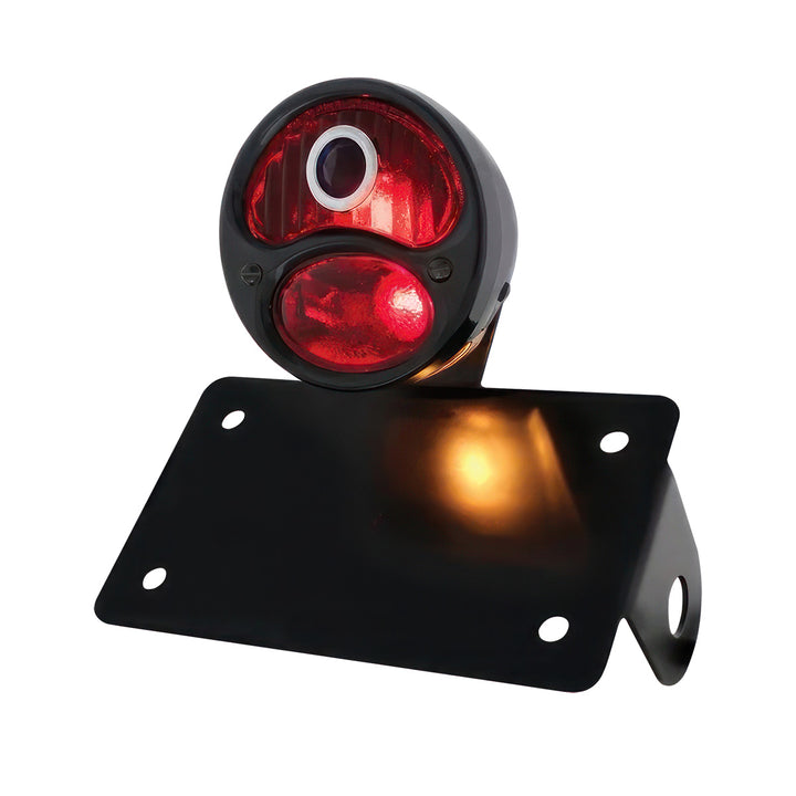 Black 1928 DUO Lamp &amp; Blue Dot Style Tail Light Assembly With Horizontal Mounting Bracket For Motorcycle