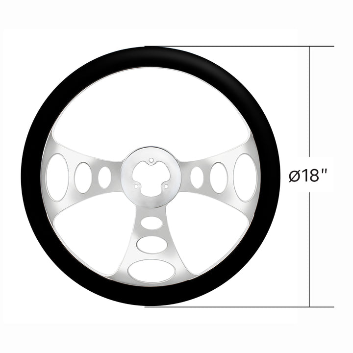 18" Chrome Aluminum "Chopper" Style Steering Wheel With Black Leather Rim