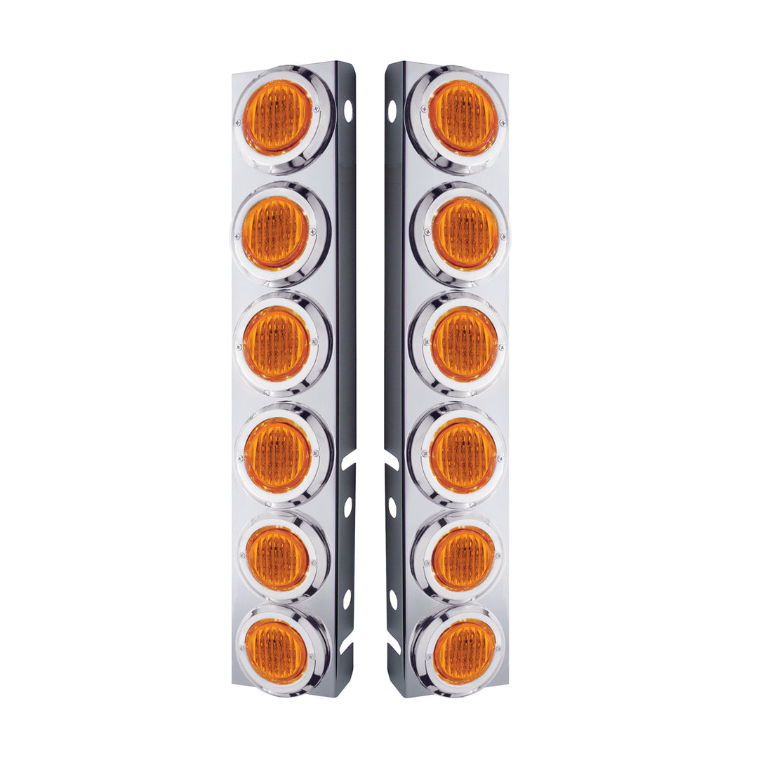 Stainless Steel Front Air Cleaner Bracket With 12 x 9 LED 2" Lights &amp; Bezels For Peterbilt - Amber LED &amp; Lens