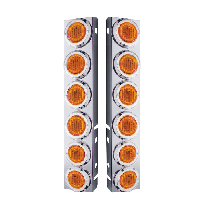 Stainless Steel Front Air Cleaner Bracket With 12 x 9 LED 2" Lights &amp; Bezels For Peterbilt - Amber LED &amp; Lens