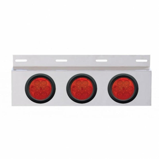 Stainless Top Mud Flap Plate With 3 x 7 LED 4" Reflector Lights &amp; Grommets - Red LED/Red Lens (Each)