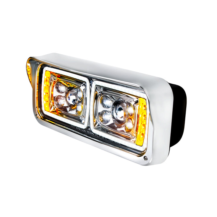 10 High Power LED "Chrome" Projection Headlight With LED Turn Signal &amp; Position Light Bar - Driver