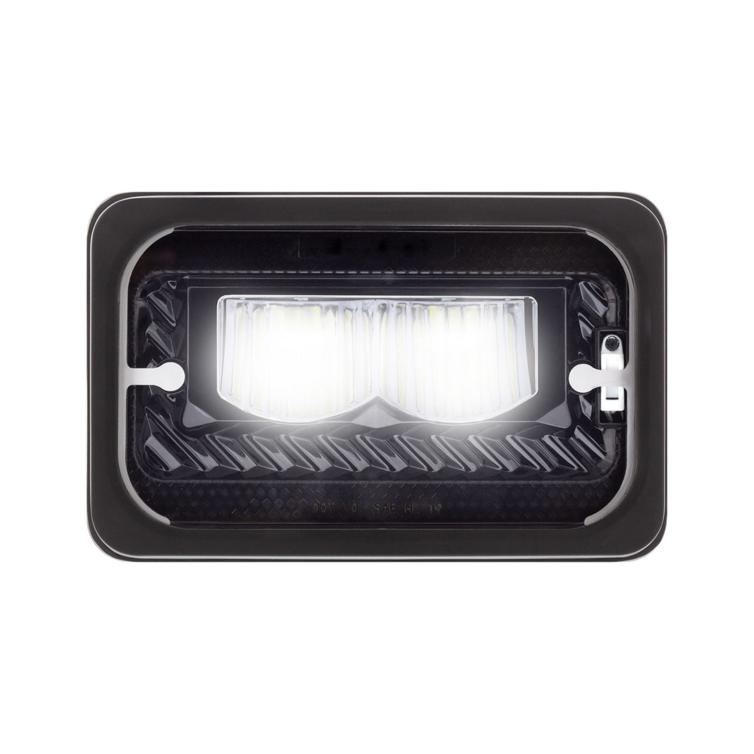 ULTRALIT - Heated 4" x 6" LED Headlight With Glass Lens &amp; Aluminum Housing - High Beam - Black