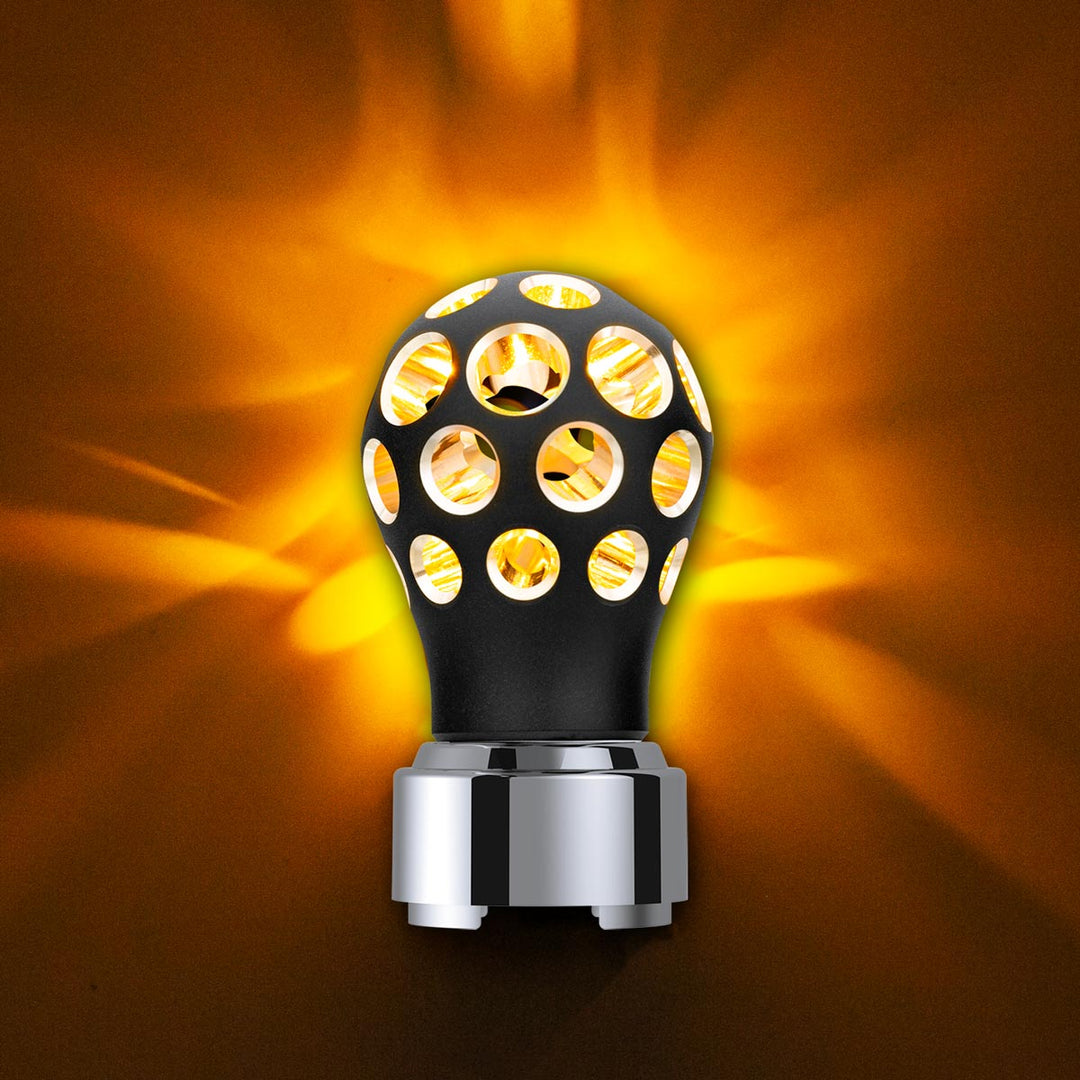Thread-On Matte Black Phoenix Style Ball Gearshift Knob With LED 9/10 Speed Adapter - Amber LED