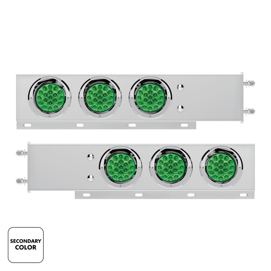 3-3/4" Bolt Pattern Stainless Steel Spring Loaded Light Bar With 6X Double Fury 19 LED Lights &amp; Visors - Red &amp; Green(Pair)