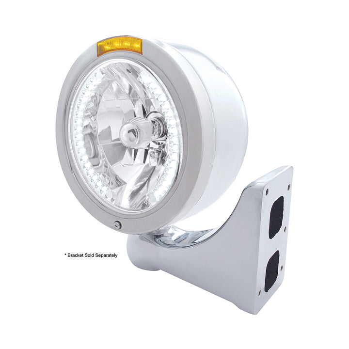 Stainless Steel Bullet Half Moon Headlight H4 With White LED &amp; Signal - Amber Lens