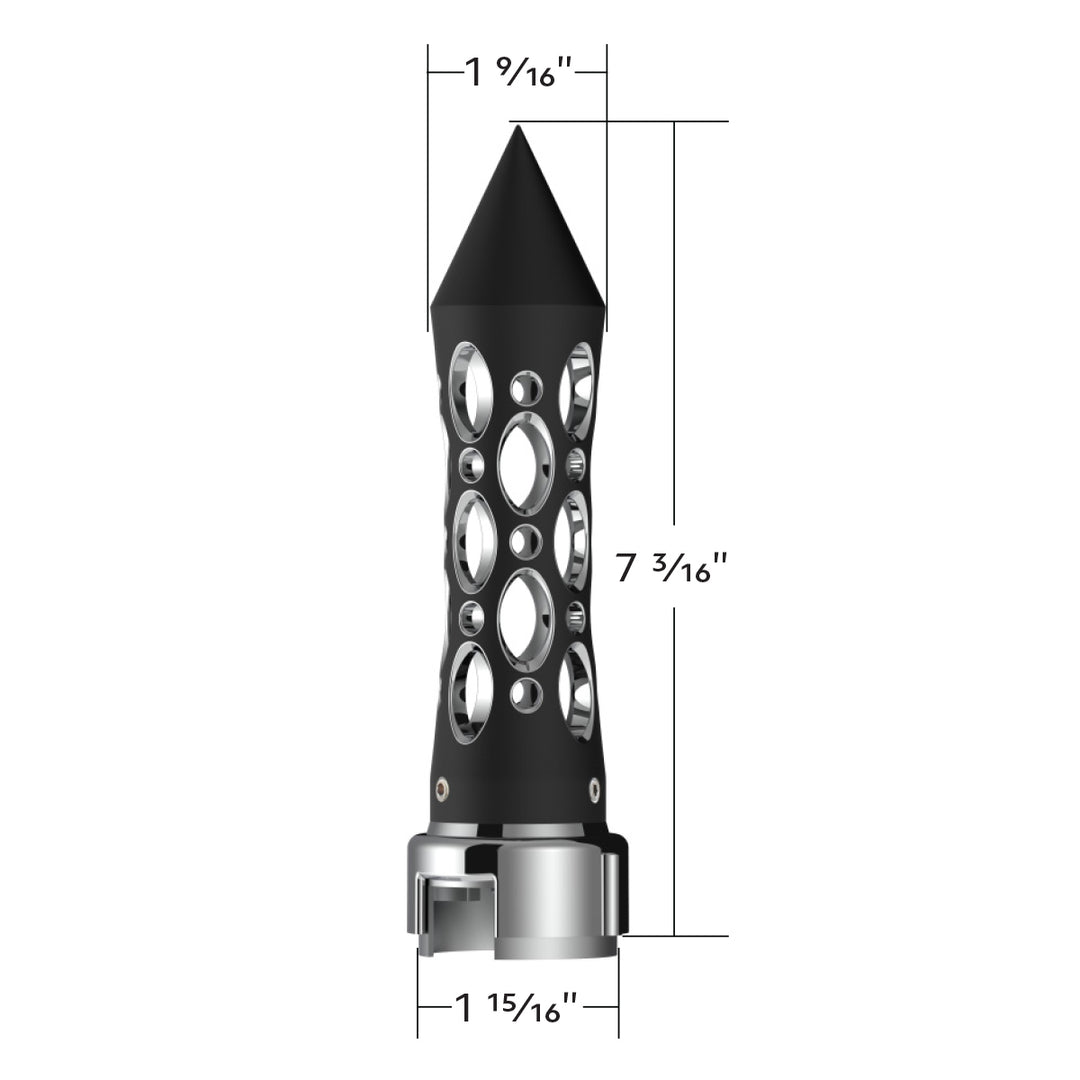 Thread-On Daytona Style Spike Gearshift Knob With 13/15/18 Speed Adapter - Black/Vertical