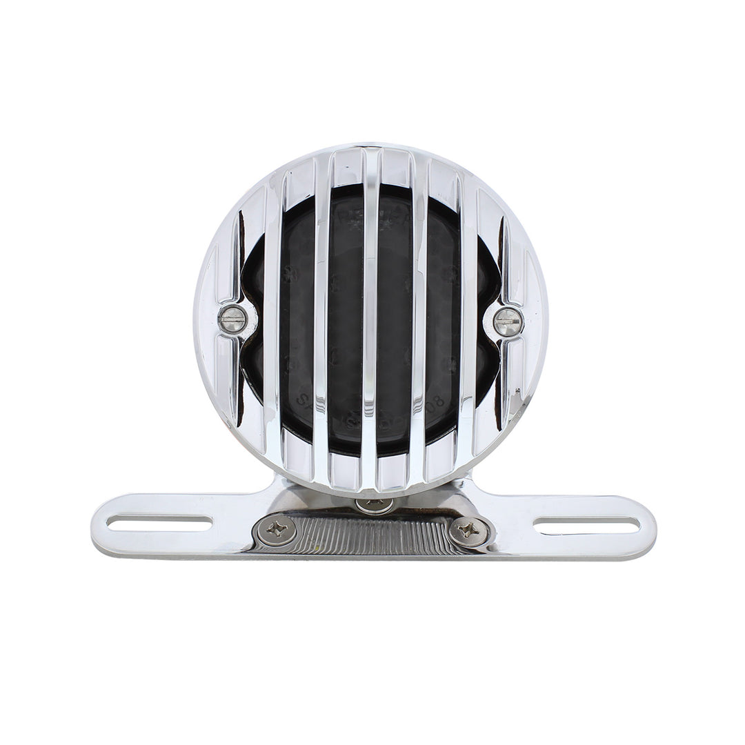 Motorcycle LED Rear Fender Tail Light With Chrome Grille Bezel - Smoke Lens