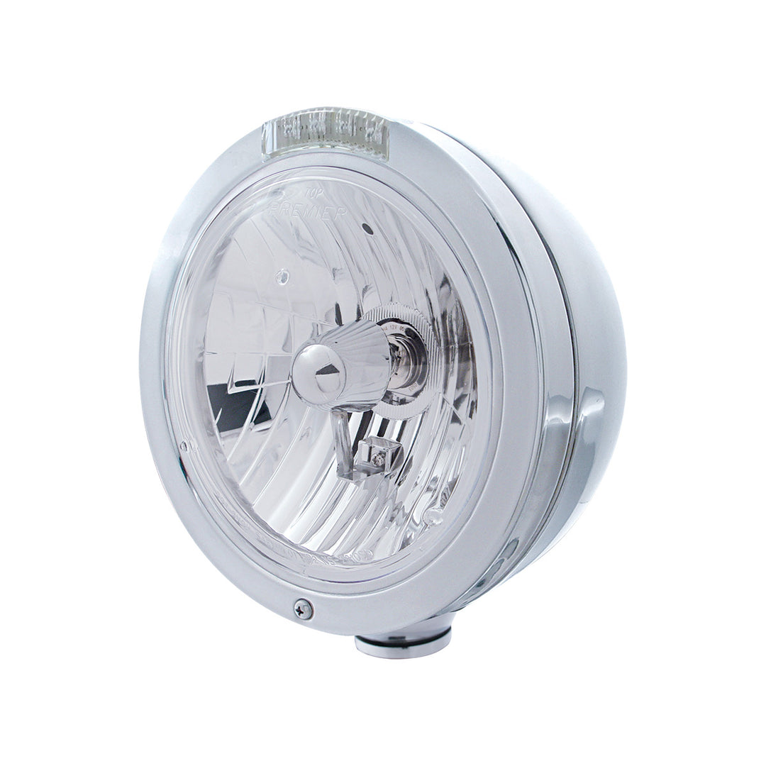 Stainless Steel Bullet Classic Headlight Crystal H4 Bulb &amp; LED Turn Signal - Clear Lens
