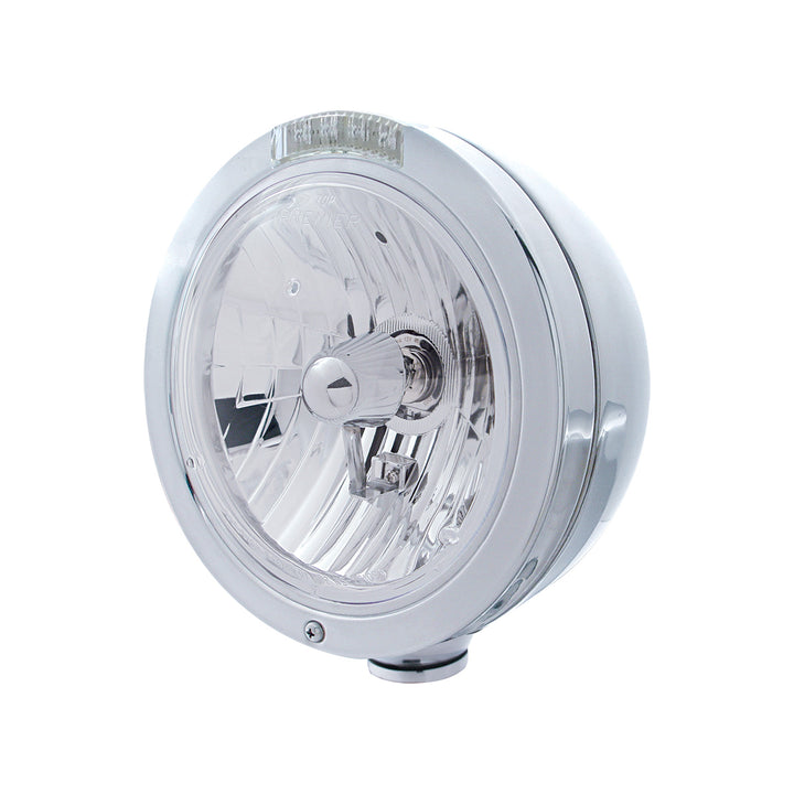 Stainless Steel Bullet Classic Headlight Crystal H4 Bulb &amp; LED Turn Signal - Clear Lens