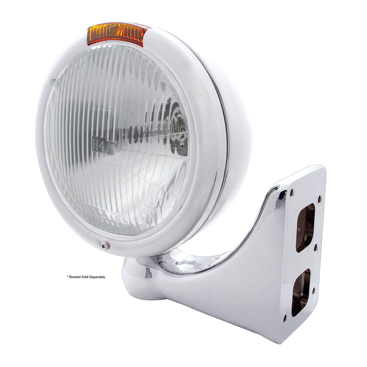 Chrome Classic Headlight H4 Bulb &amp; Turn Signal - Amber Lens