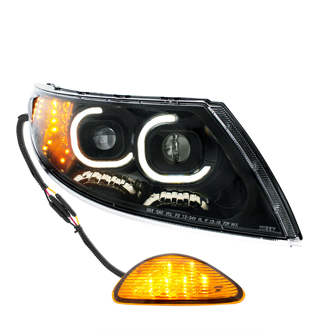 Black LED Projector Headlight With Rear Facing Turn Signal For International Durastar 2002-2018 - Passenger
