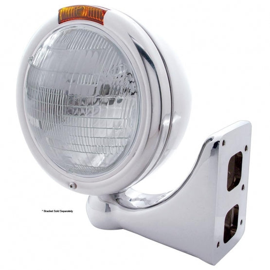 Stainless Steel Classic Headlight 6014 Bulb &amp; Turn Signal - Amber Lens
