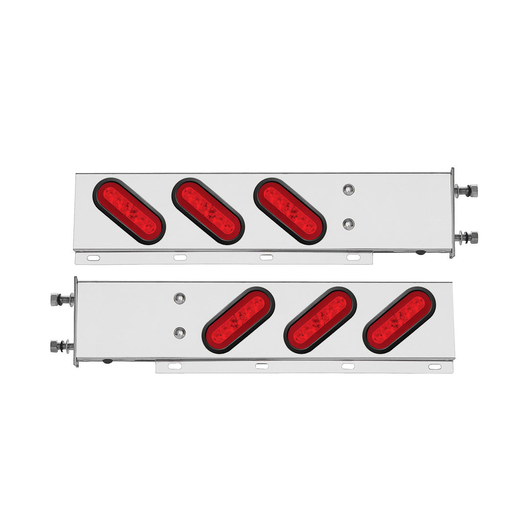 3-3/4" Bolt Pattern Stainless Steel Spring Loaded Bar With 6 x 22 Red LED 6" Oval GloLight &amp; Grommet - Red Lens (Pair)