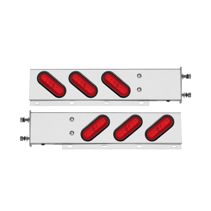 3-3/4" Bolt Pattern Stainless Steel Spring Loaded Bar With 6 x 22 Red LED 6" Oval GloLight &amp; Grommet - Red Lens (Pair)