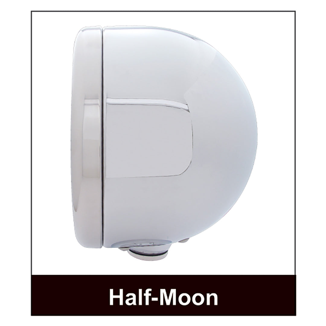 Stainless Classic Half Moon Headlight 11 LED Bulb &amp; Dual Mode LED Signal - Clear Lens