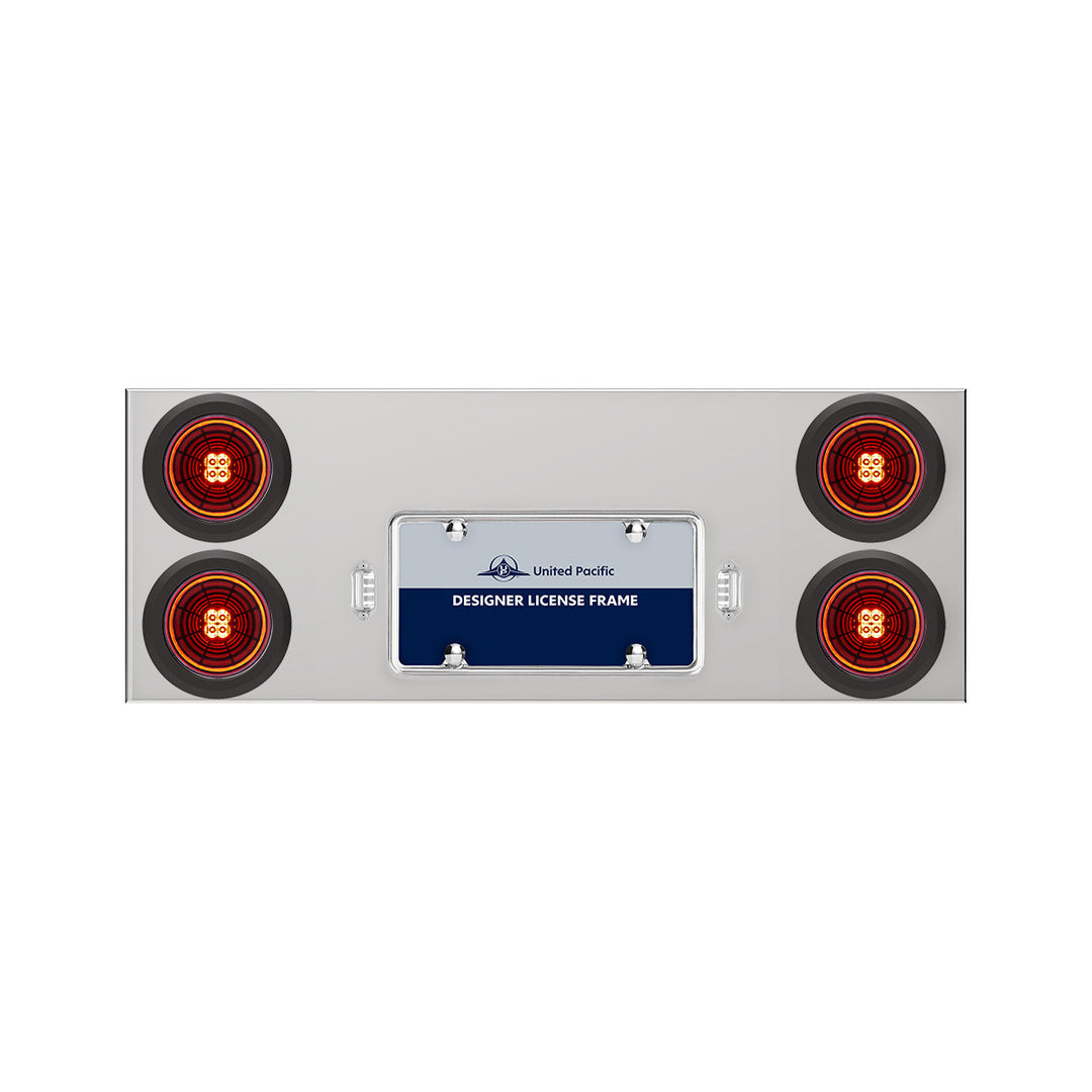 33-3/4" Stainless Rear Center Panel With 4 x 13 LED 4" Abyss Lights &amp; Grommets - Red LED/Clear Lens