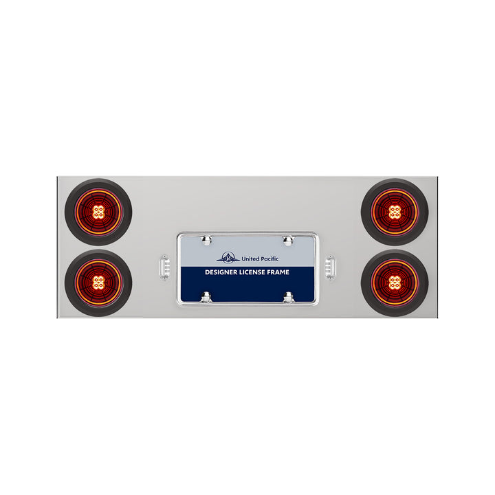 33-3/4" Stainless Rear Center Panel With 4 x 13 LED 4" Abyss Lights &amp; Grommets - Red LED/Clear Lens