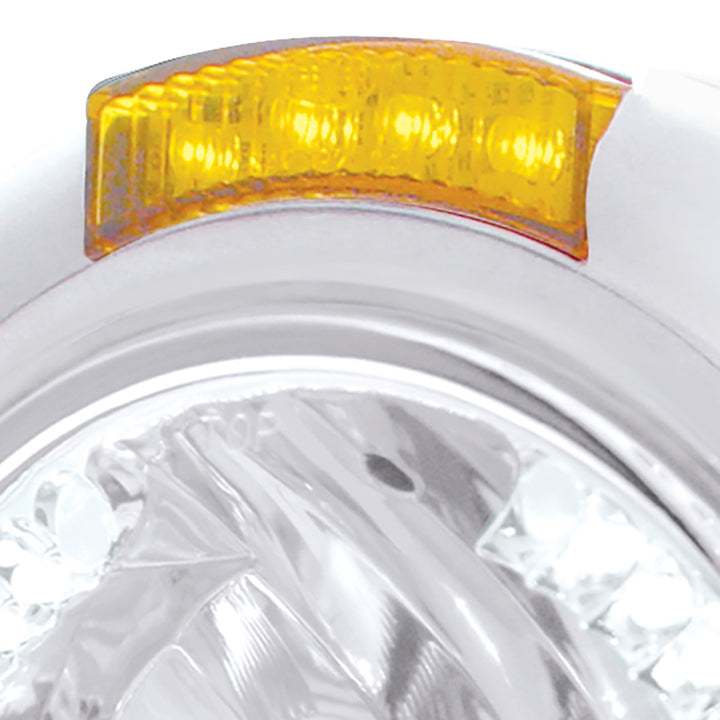 Stainless Steel Classic Headlight H4 With 34 White LED &amp; Dual Mode LED Signal - Amber Lens