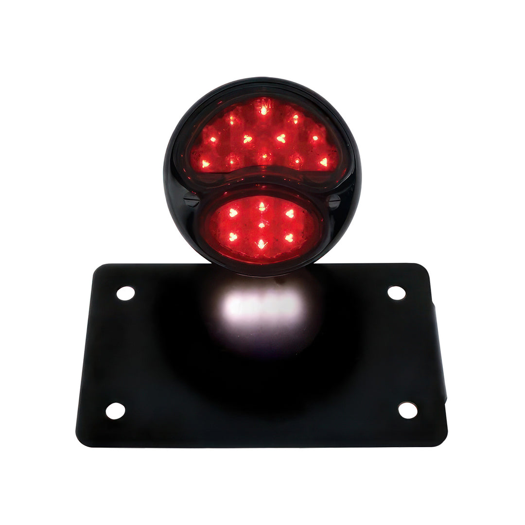 Black 1928 Ford Model A Style LED Tail Light Assembly With Horizontal Mounting Bracket For Motorcycle
