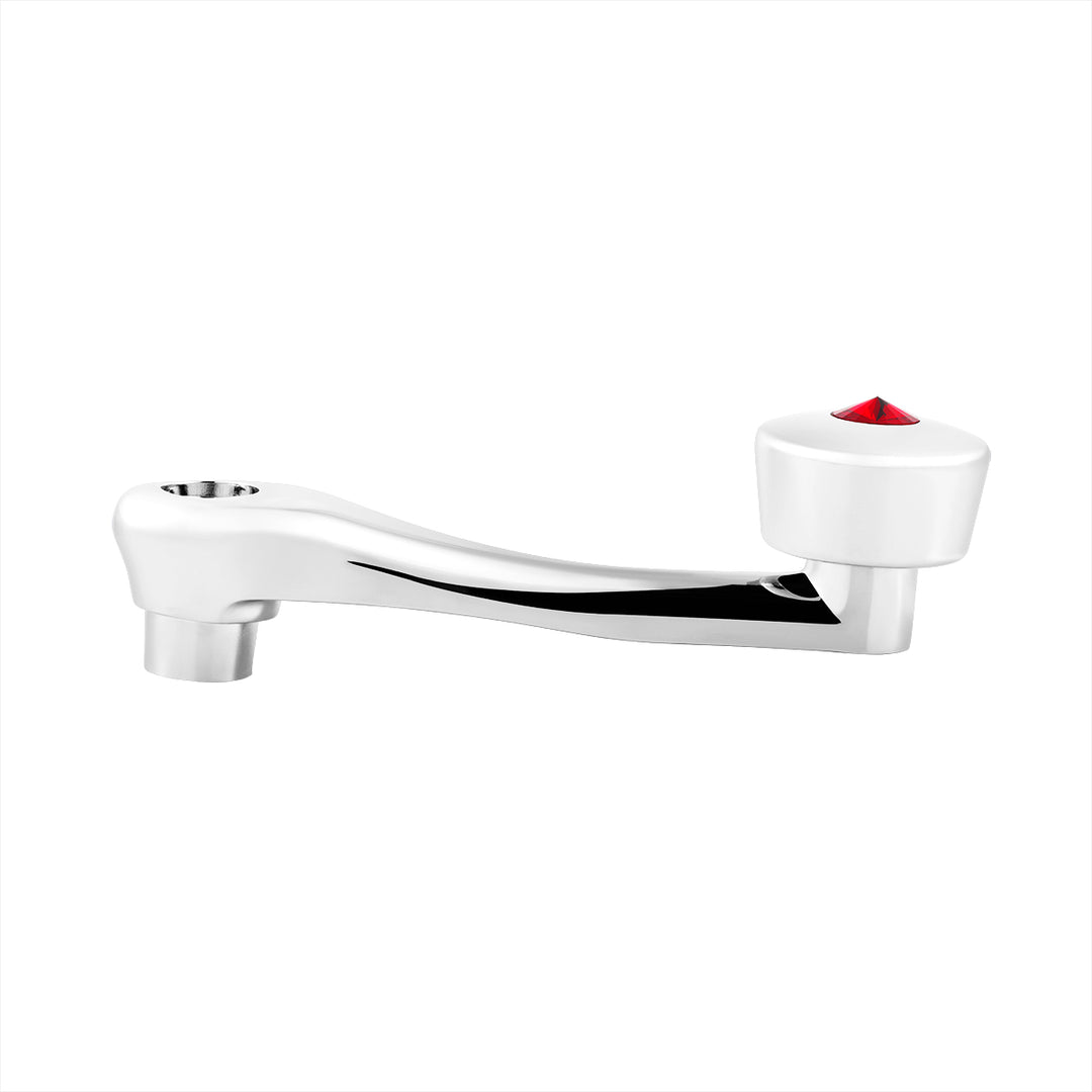Chrome Die-Cast Window Crank With 16 - Spline 7/16” OD Adapter - Red Crystal