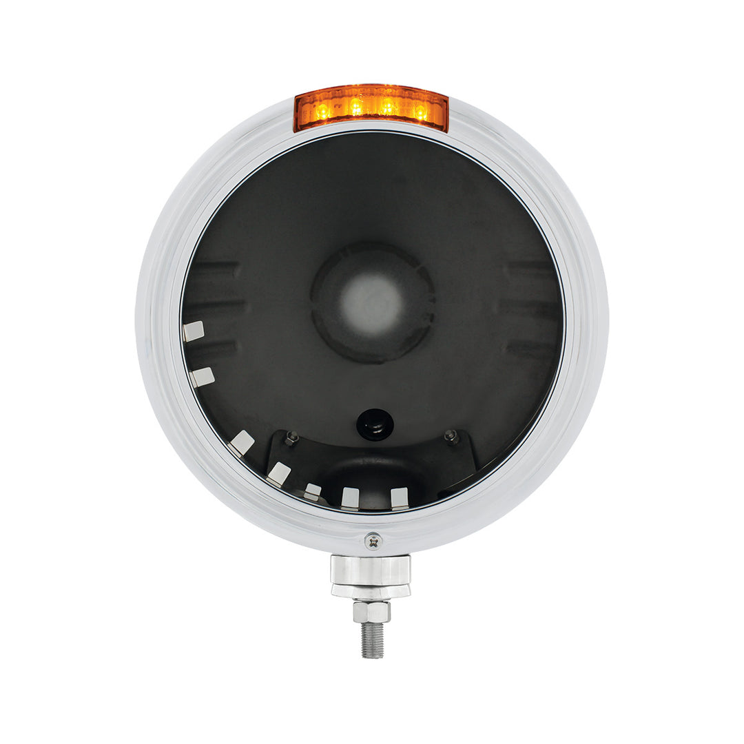 Stainless Steel Classic Stripe Headlight No Bulb With LED Signal - Amber Lens