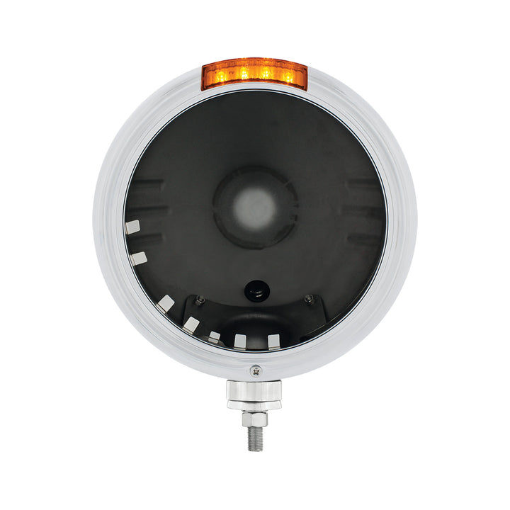 Stainless Steel Classic Stripe Headlight No Bulb With LED Signal - Amber Lens