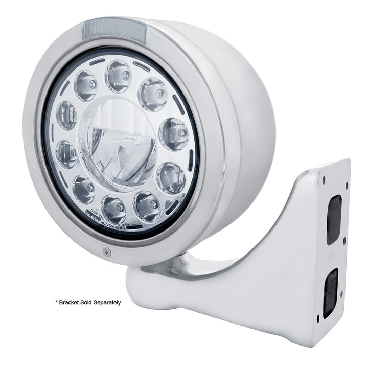 Stainless Bullet Half Moon Headlight 11 LED Bulb &amp; LED Signal - Clear Lens