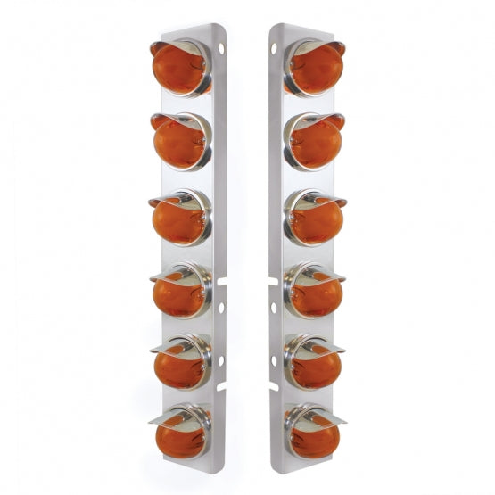 Stainless Steel Front Air Cleaner Brkt With 12 x 9 Amber Hi/Lo LED Watermelon GloLight &amp; Visors For Peterbilt - Amber Lens