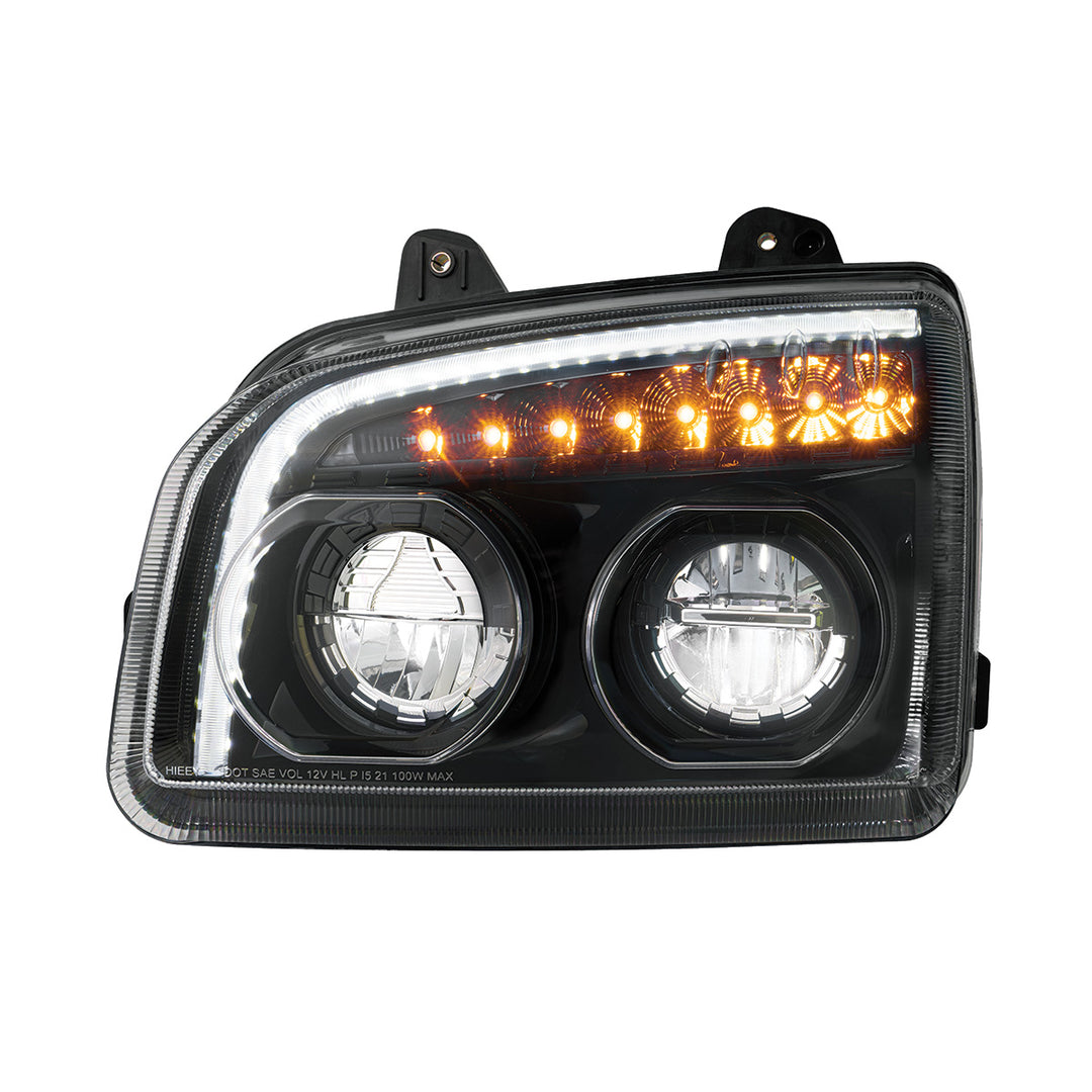 High Power LED Blackout Headlight With LED Turn Signal &amp; Light Bar For 2015-2025 Kenworth T880 - Driver