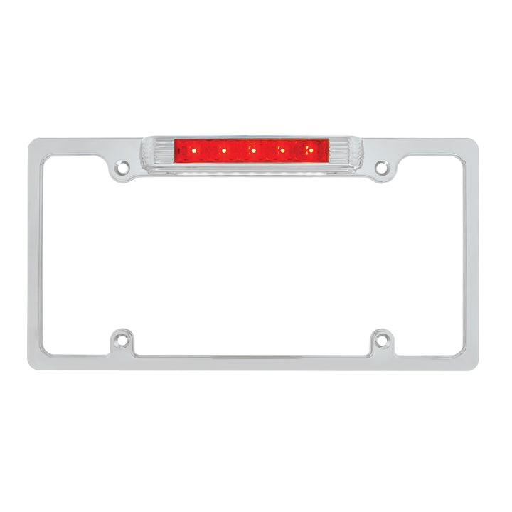 Chrome License Plate Frame With Third Brake Light - Red LED &amp; Lens