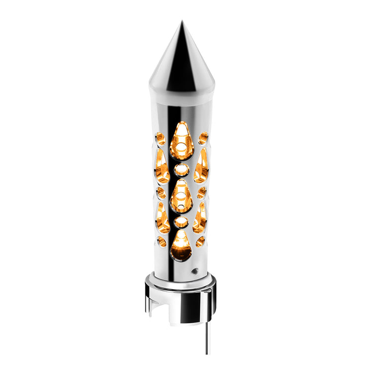 Brooklyn Style Spike Gearshift Knob With LED 13/15/18 Speed Adapter - Chrome/Amber LED