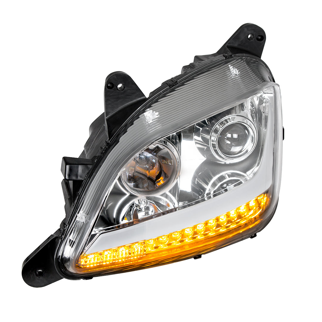 Chrome Projection Headlight With LED Position Light &amp; Signal For 2012-2021 Peterbilt 579 - Driver