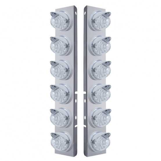 Stainless Steel Front Air Cleaner Bracket With 12 x 17 LED Reflector Watermelon Lights &amp; Visors For Peterbilt - Amber LED/Clear Lens