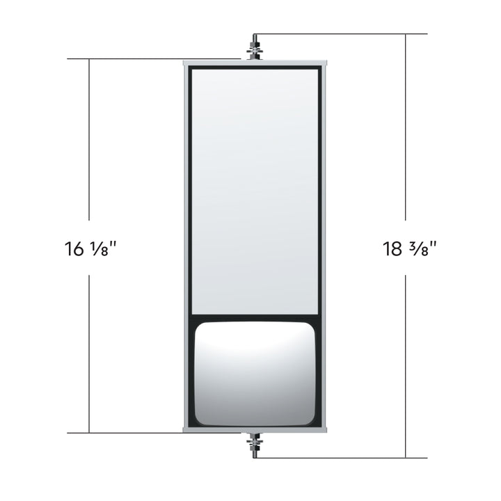 6" x 16" 430 Stainless Steel West Coast Mirror With Convex Lower Mirror - Non Heated
