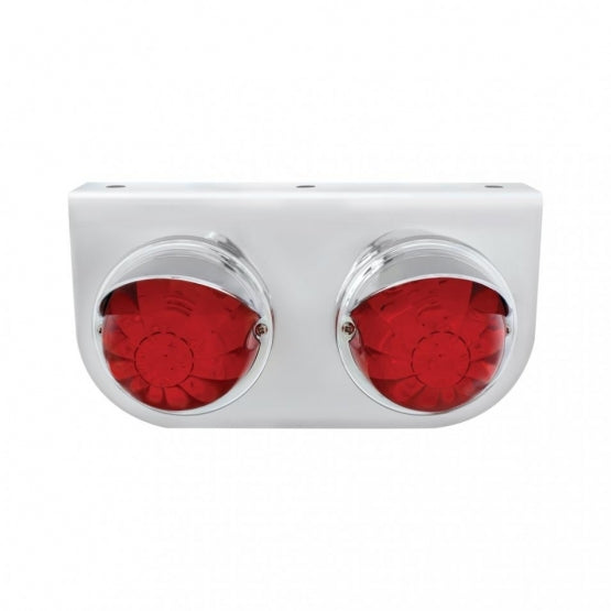 Stainless Steel Light Bracket With 2 x 17 LED Dual Function Watermelon Lights &amp; Visors - Red LED/Red Lens