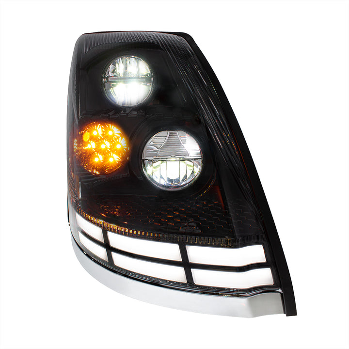 Black LED Headlight With Dual Color LED Light Bars For 2003-2017 Volvo VN/VNL - Passenger