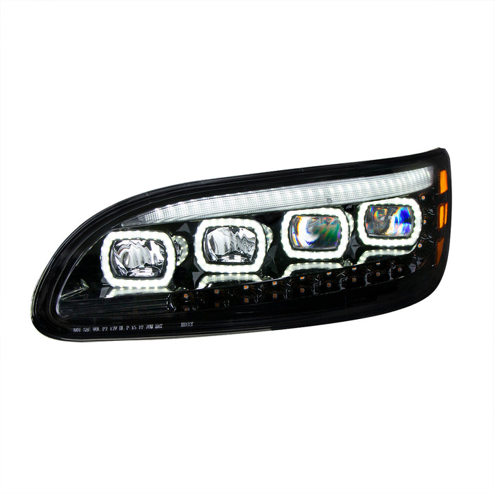 Black Quad - LED Headlight With LED DRL &amp; Seq. Signal For 2005-2015 Peterbilt 386 - Driver
