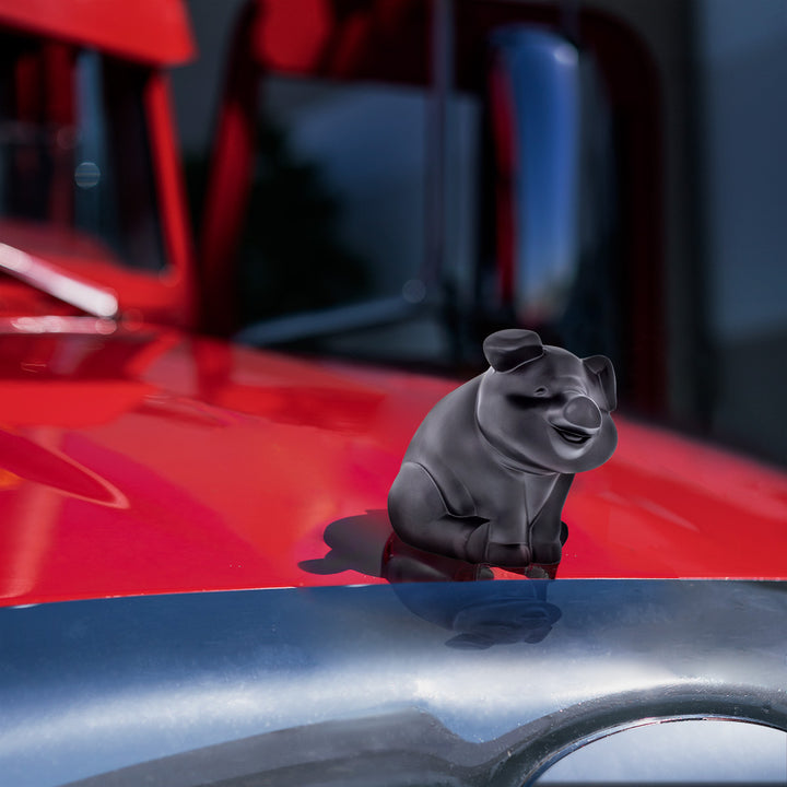 Die-Cast Sitting Pig Hood Ornament - Matte Black