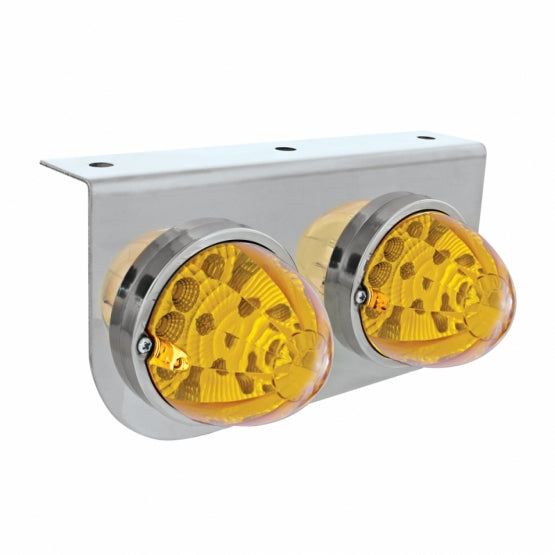 Stainless Light Bracket With 2 x 17 LED Watermelon Reflector Lights - Amber LED/Amber Lens