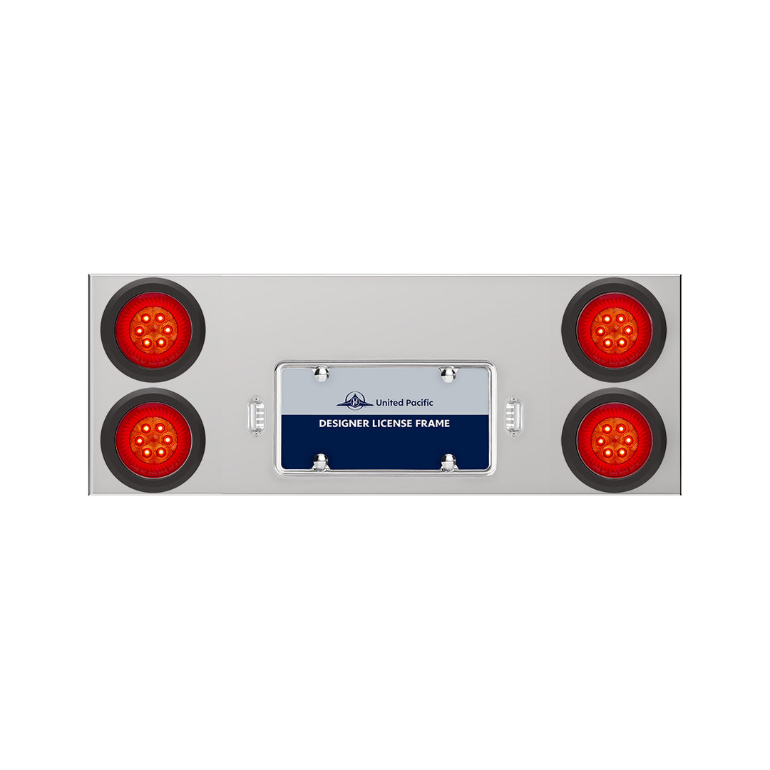 33-3/4" Stainless Rear Center Panel With 4 x 16 LED 4" Turbine Lights &amp; Grommets - Red LED/Red Lens