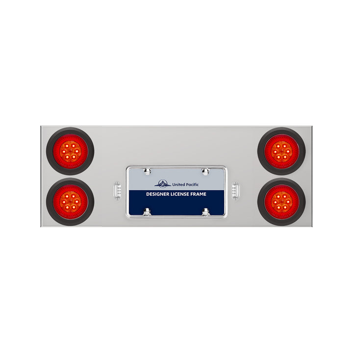 33-3/4" Stainless Rear Center Panel With 4 x 16 LED 4" Turbine Lights &amp; Grommets - Red LED/Red Lens