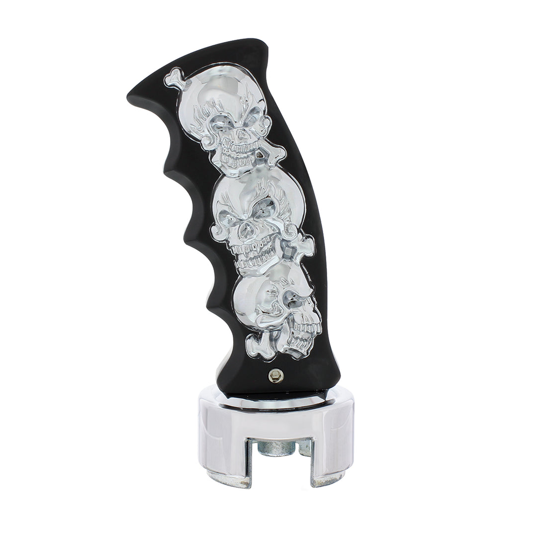 Skulls Pistol Grip Gearshift Knob With 13/15/18 Speed Adapter - Black/Chrome