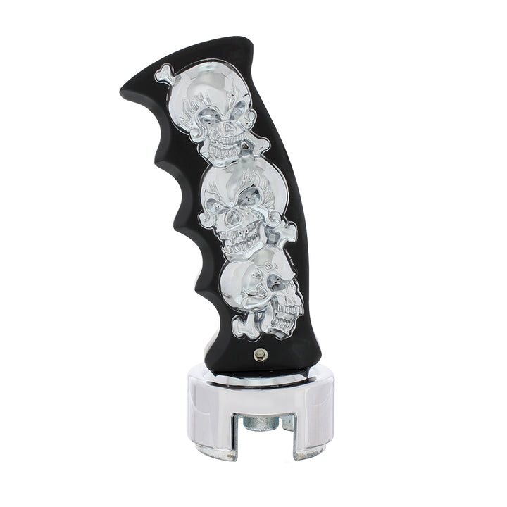 Skulls Pistol Grip Gearshift Knob With 13/15/18 Speed Adapter - Black/Chrome