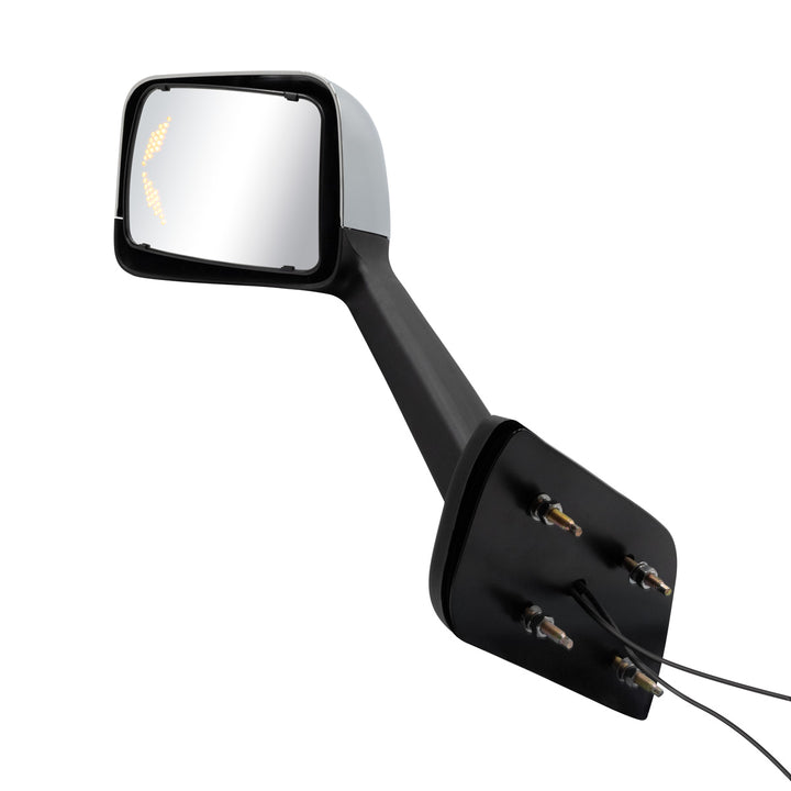 Chrome Plastic Hood Mirror Assembly With Sequential LED Turn Signals For 2018-2024 International LT - Driver