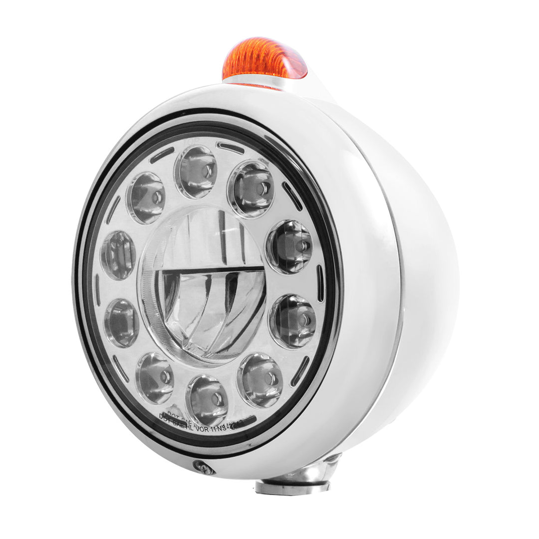 Stainless Steel Guide 682-C Headlight 11 LED Bulb &amp; Dual Mode LED Signal - Amber Lens
