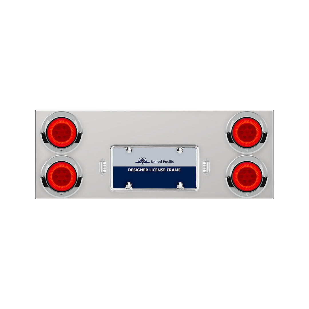 33-3/4" Stainless Rear Center Panel With 4 x 16 LED 4" Turbine Lights &amp; Visors - Red LED/Red Lens